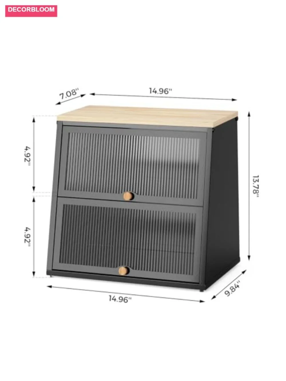 2-Tier Bread Box Storage Container with Bamboo Top and Acrylic Wavy Door